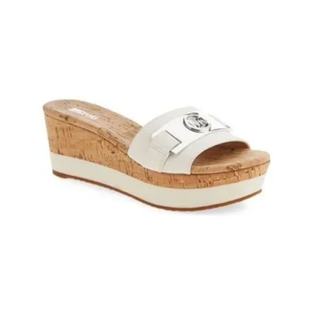 MICHAEL KORS Womens White 1-1/2" Platform Warren Open Wedge Slide Sandals 7 M